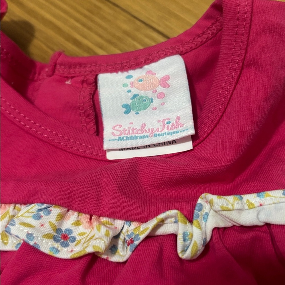 Stitchy Fish 24 Month Pink Top With Floral Ruffles - Picture 2 of 4